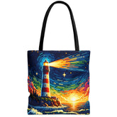 Mosaic Beacon Tote Bag, lighthouse tote, ocean inspired bag, nautical art - Subtle Blue M